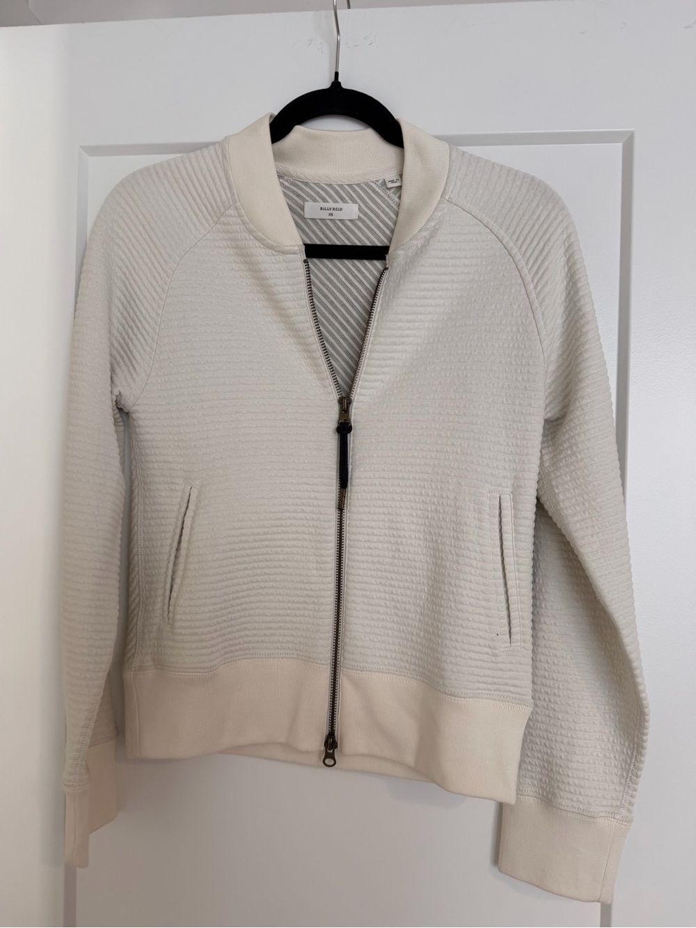 Billy Reid Off-White Textured Zip-Up Sweater Jacket